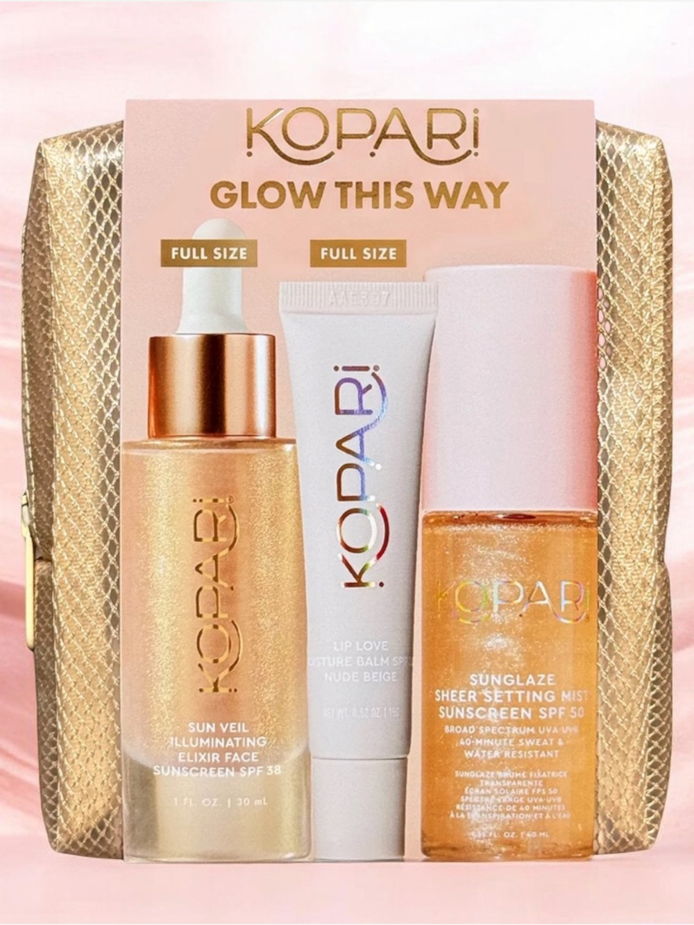 Kopari Glow This Way Trio -$82 Value- face sunscreen and setting mist + lip balm